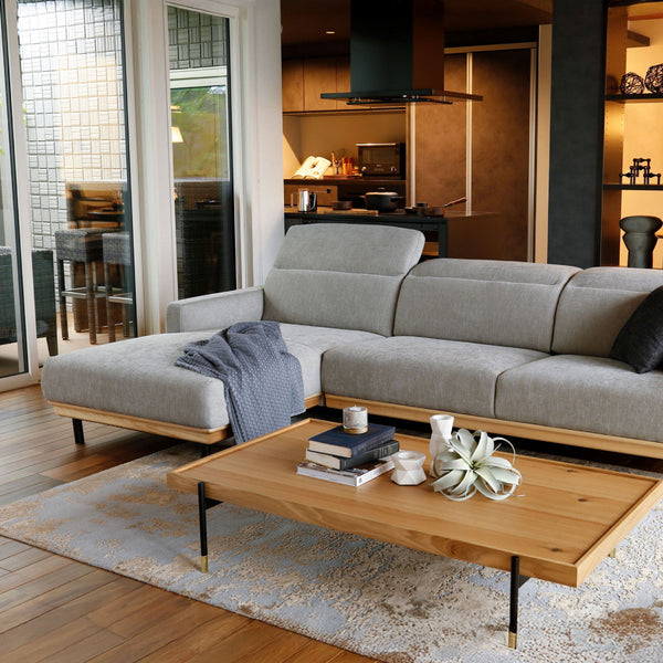 バレンナ　右スモールカウチソファ　幅241cm #A41 カスタード（ファブリックAランク） #木部ナチュラル