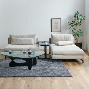 1.5人掛けソファ＋シェーズ　PLT111プラチナグレー #LT01 キャメル（レザーテックス アニリン）