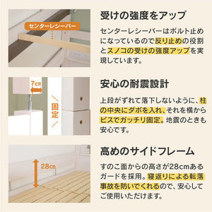 ラフォーレ④ 3段ベッド 耐荷重500kg 上下分割可能 スノコ仕様 #ホワイト×モスグリーン #幅185㎝