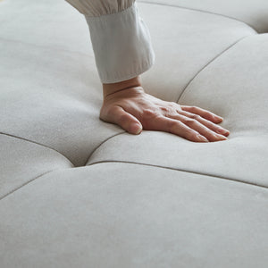 張地は当社オリジナルのレザーテックスシリーズ生地を採用。心地のよい肌触りと上品な質感が特徴です。 #LT01 キャメル（レザーテックス アニリン） #左カウチ