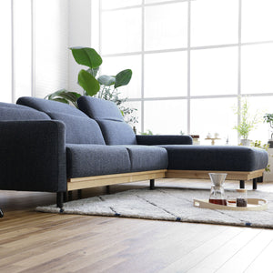 バレンナ　左スモールカウチソファ　幅241cm #A41 カスタード（ファブリックAランク） #木部ナチュラル