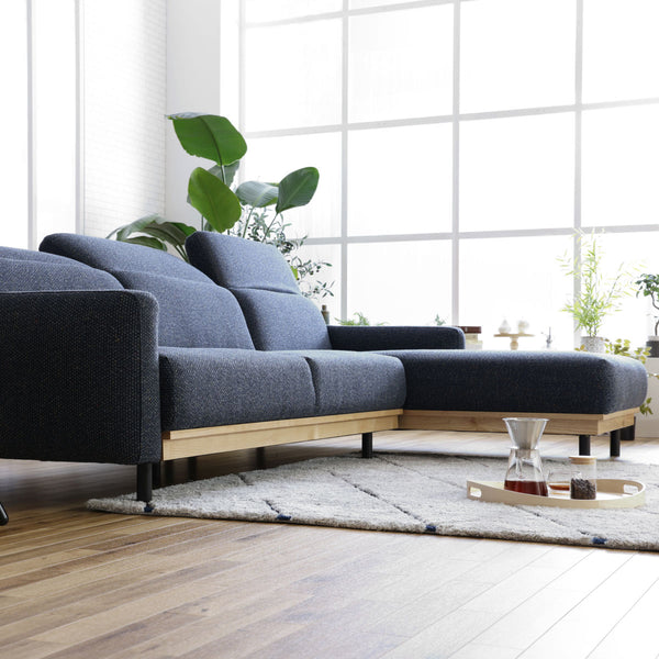 バレンナ　左スモールカウチソファ　幅241cm #A41 カスタード（ファブリックAランク） #木部ナチュラル