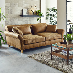 カザル　3人掛けソファ　幅198cm #LT01 キャメル（レザーテックス アニリン）