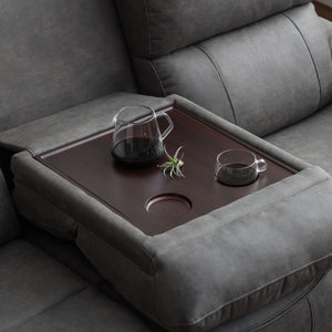 中央の背クッションを前に倒すと、雑誌や飲み物などを置くことができる便利なテーブルが現れます。 #LT01 キャメル（レザーテックス アニリン）