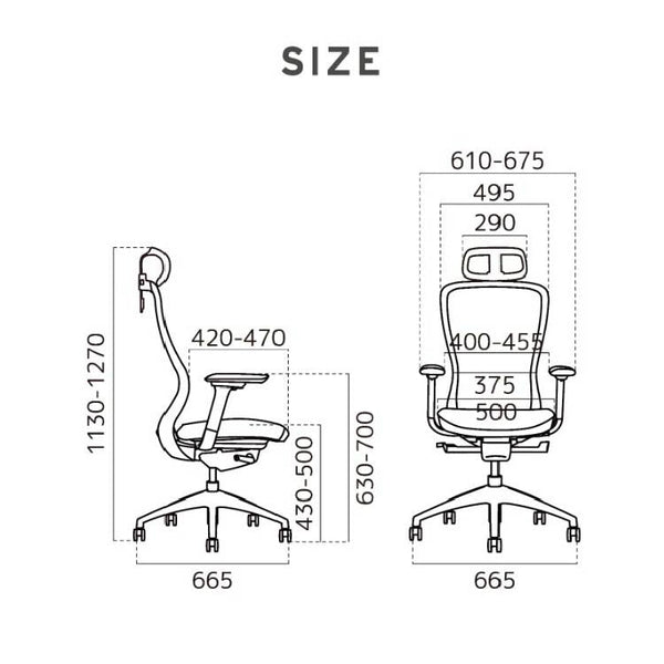 A03-E オフィスチェア  肘有 ヘッド有 #フレーム：ブラック / 座：オフブラック