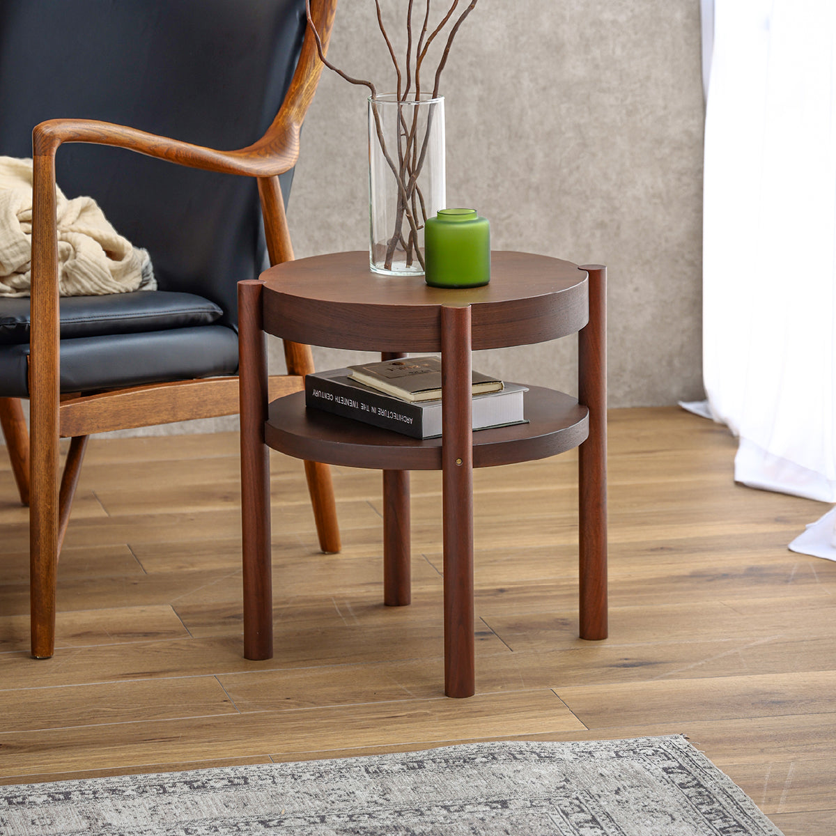 シリンダ サイドテーブル 幅49cm 棚付