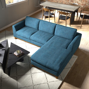 背もたれと座面にはウレタンフォームを使用。しなやかで心地のよい座りを実現しました。 #A45 オリエンタルブルー（ファブリックAランク）