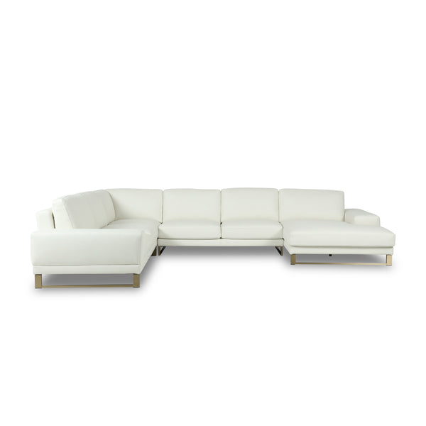 ラベンナLX　左コーナーソファ　幅377cm #SILT21 スノーホワイト（シルキーレザーテックス）