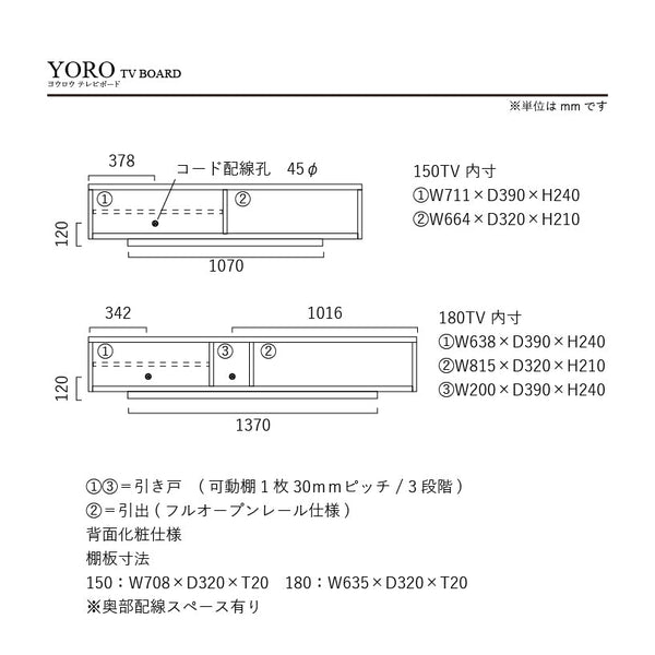ヨウロウ テレビボード 幅180cm #ウォールナット #台輪タイプ