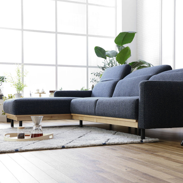 バレンナ　右スモールカウチソファ　幅241cm #A41 カスタード（ファブリックAランク） #木部ナチュラル