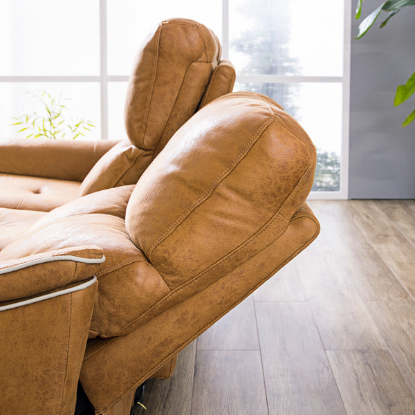 前にせり出すリクライニングなので、壁からの距離は約13cmと省スペースで設置可能。 #LT01 キャメル（レザーテックス アニリン）