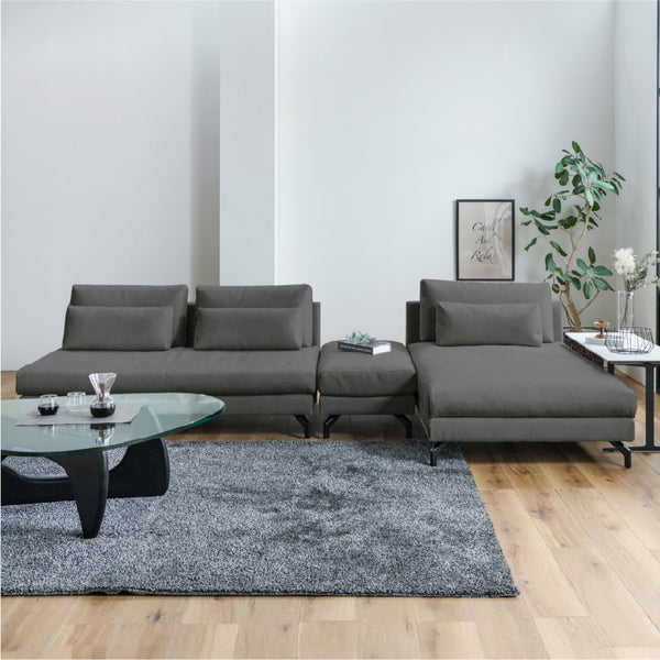 ２人掛けソファ＋オットマン＋シェーズの組み合わせ　PLT113モードグレー #PLT111 プラチナグレー（プライムレザーテックス）