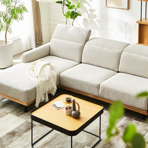 バレンナ　右スモールカウチソファ　幅241cm #A41 カスタード（ファブリックAランク） #木部ナチュラル