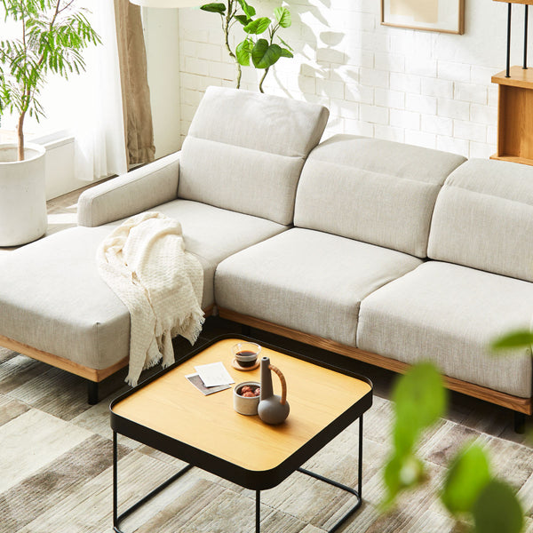 バレンナ　右スモールカウチソファ　幅241cm #A41 カスタード（ファブリックAランク） #木部ナチュラル