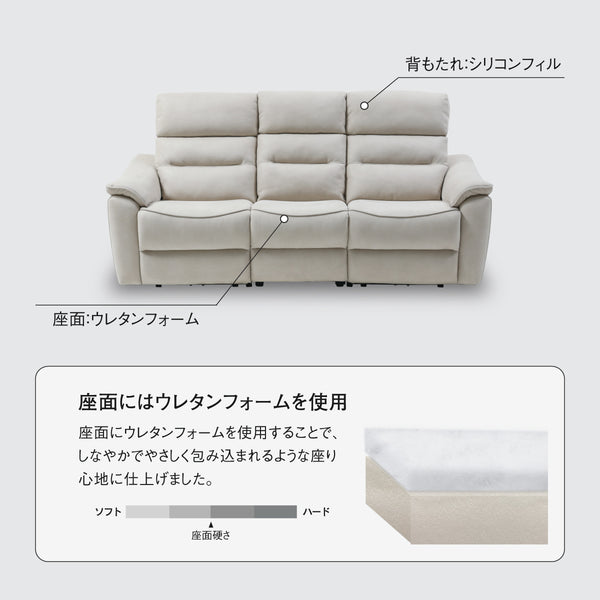 スパーダ　3人掛けソファ　幅190cm #PLT111 プラチナグレー（プライムレザーテックス）