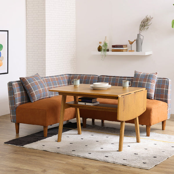 ラモーン コーナーソファ #背：チェック×座：キャメル #右コーナー