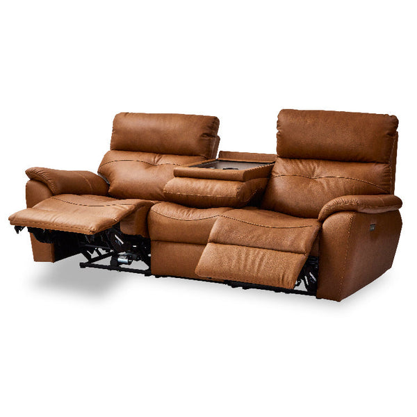 ラッフル 3人掛けソファ 電動リクライニング 幅205㎝ #ライトブラウン