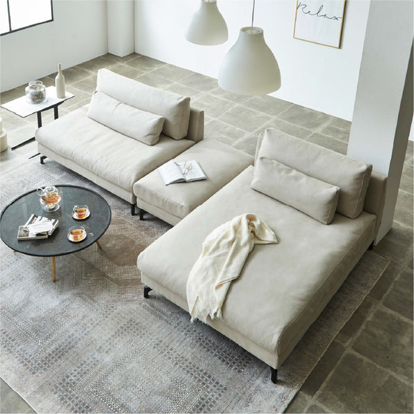 1.5人掛けソファ＋シェーズ＋オットマン #LT01 キャメル（レザーテックス アニリン）