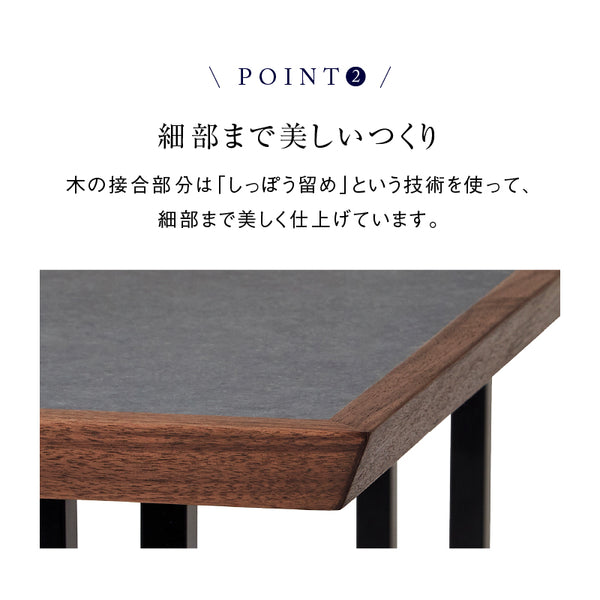 メグロ ダイニングテーブル #ウォールナット × メラミン グレー石目 #幅150cm #スチール脚A