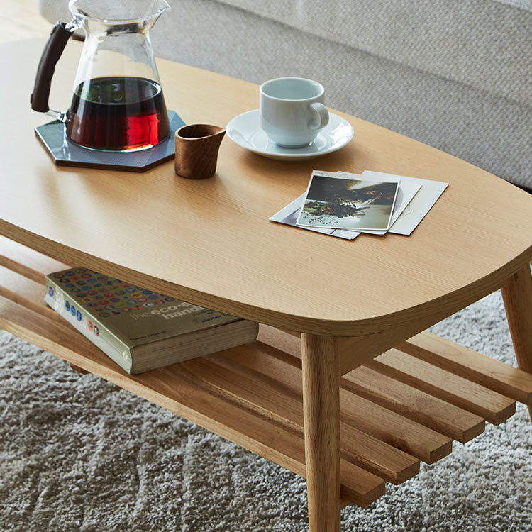 レシピ リビングテーブル 幅90cm 折り畳み式 棚付 高さ35cm