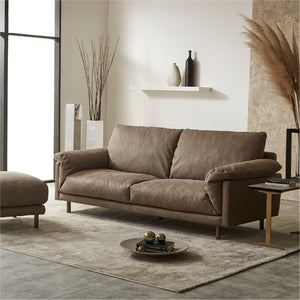 オットマンを組み合わせることで、足を伸ばしてゆったりくつろげるスタイルとしてもお使いいただけます。 #PLT112 ヨーロピアングレー（プライムレザーテックス）