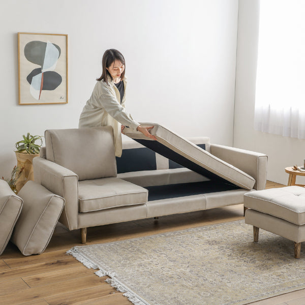 フリー　カウチソファ　幅199cm #PLT111 プラチナグレー（プライムレザーテックス）