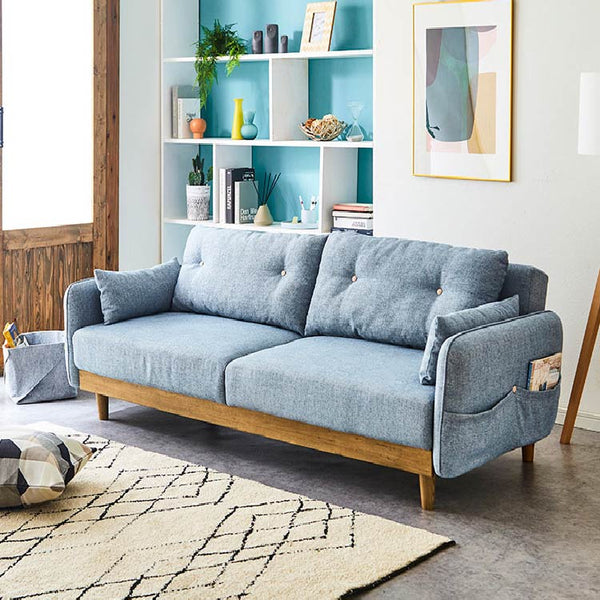 木脚がやさしい印象。北欧風デザインのおしゃれなソファベッドです。 #ブルー