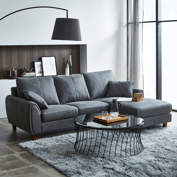 ステッチデザインが印象的なカウチソファ。※クッション2個付き。 #LT01 キャメル（レザーテックス アニリン）