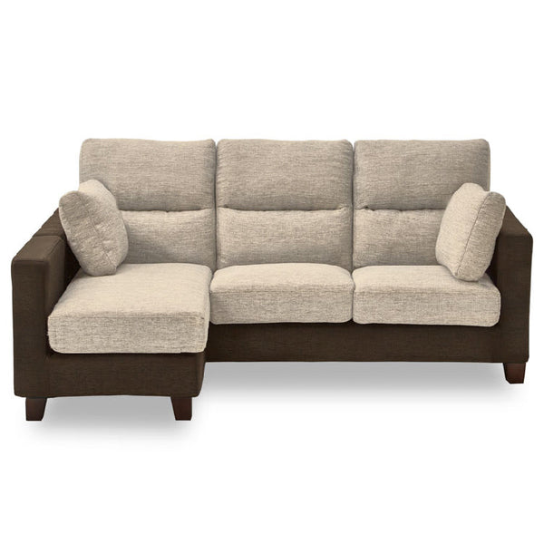 シンフォニー7 カウチソファ 幅198㎝ #ベージュ×ダークブラウン #木脚(角)：ブラウン