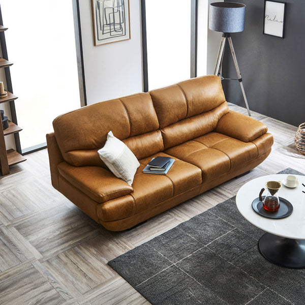 メーダ　3人掛けソファ　幅210cm #LT01 キャメル（レザーテックス アニリン）