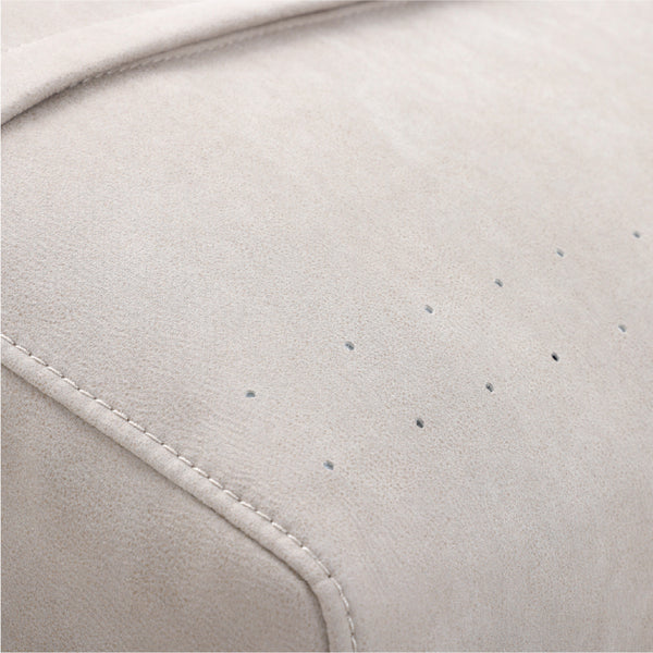 クッションの裏側下部分には空気孔があり、クッション内の空気を排出することでゆっくりと沈みます。 #PLT111 プラチナグレー（プライムレザーテックス）