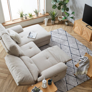 ドラゴ 左電動カウチソファ 幅242cm #PLT111 プラチナグレー #プライム レザーテックス