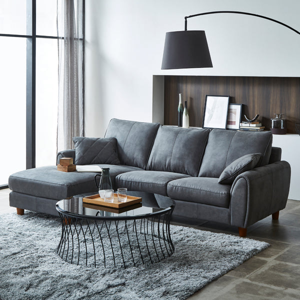 ステッチデザインが印象的なカウチソファ。※クッション2個付き。 #LT01 キャメル（レザーテックス アニリン）