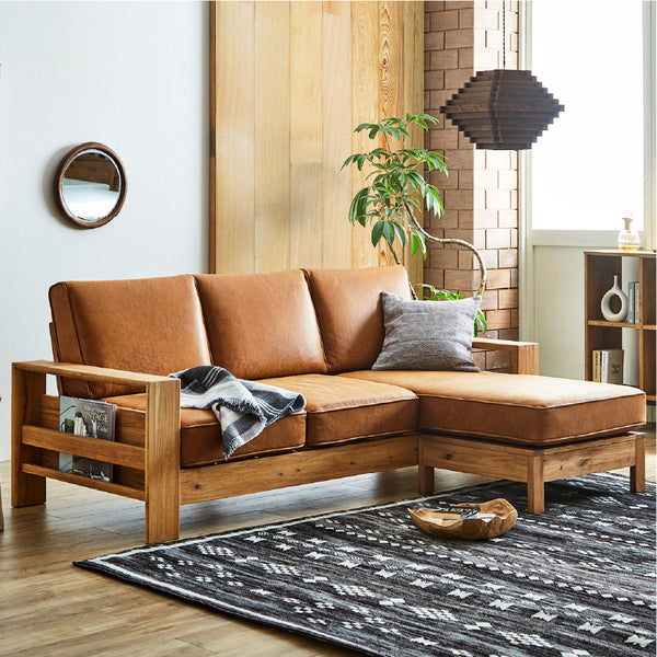 コパンⅡ　カウチソファ　幅205cm #LT03 チャコールブラック（レザーテックス アニリン）