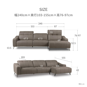 バザードⅡ　左スモールカウチソファ　幅240cm #LT01 キャメル（レザーテックス アニリン） #左カウチ