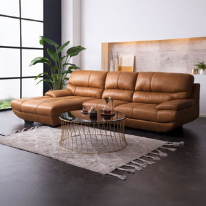 メーダ　右カウチソファ　幅279cm #LT01 キャメル（レザーテックス アニリン）