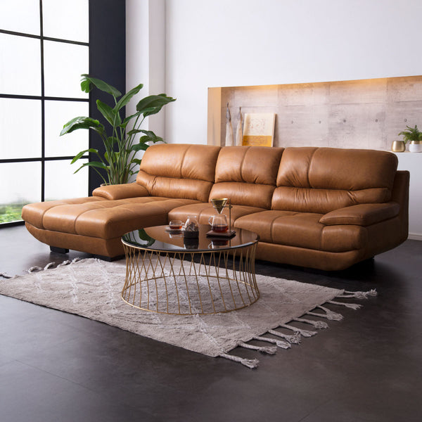 メーダ　右カウチソファ　幅279cm #LT01 キャメル（レザーテックス アニリン）