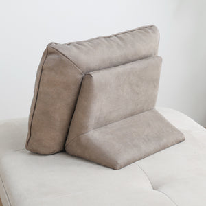 背クッションが置き型式なので、ソファの形や向きに縛られません。※背クッションは別売り #PLT111 プラチナグレー×PLT112 ヨーロピアングレー（プライムレザーテックス）