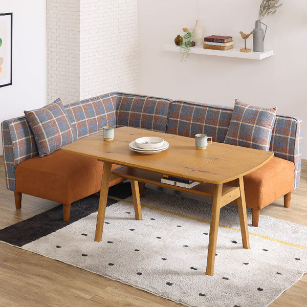 ラモーン コーナーソファ #背：チェック×座：キャメル #右コーナー