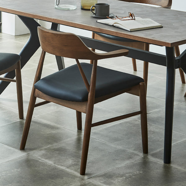 ロジャー ダイニングチェア ちょい肘 #ブラック色×合皮ブラック