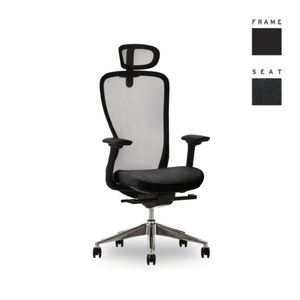 A03-E オフィスチェア  肘有 ヘッド有 #フレーム：ブラック / 座：オフブラック