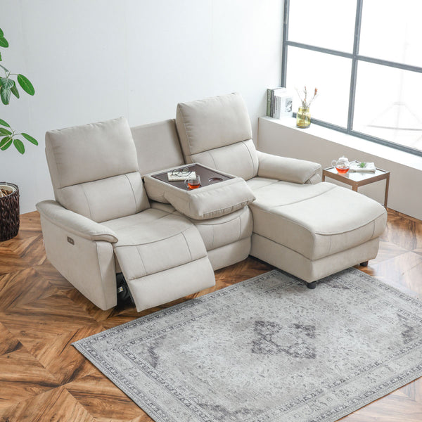 背もたれハイバック、中央のテーブル、ランバーサポート、バケットシートなど充実した機能を備えています。 #LT01 キャメル（レザーテックス アニリン） #左カウチ