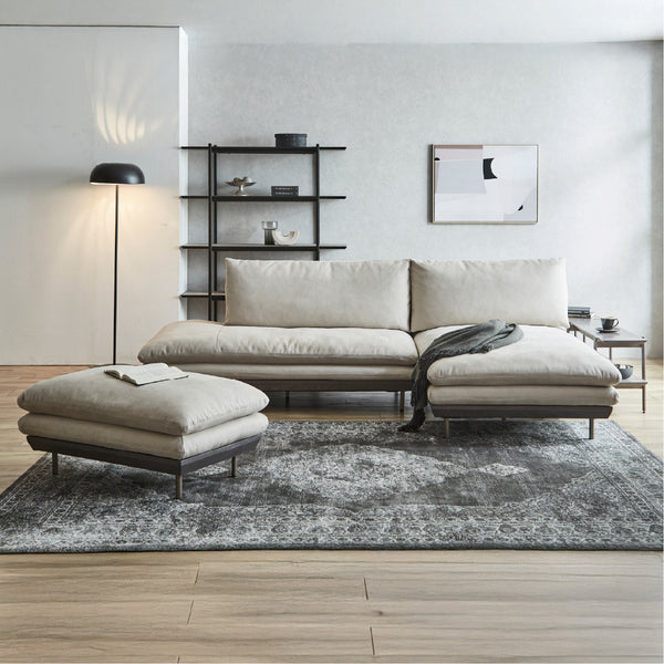 オットマン＋左カウチ / PLT111プラチナグレー #PLT101 ブルースター（プライムレザーテックス） #左カウチ