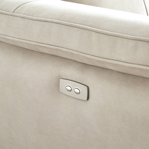 リクライニング操作はボタン1つで可能です。ボタンは楽に手が届く、肘側外面についています。 #プラチナグレー（プライムレザーテックス）