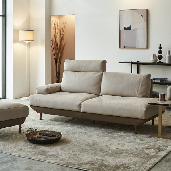 コスターナ　3人掛けソファ　ブロンズゴールド脚　幅198cm #PLT111 プラチナグレー×FLT02 シャドーグレージュ