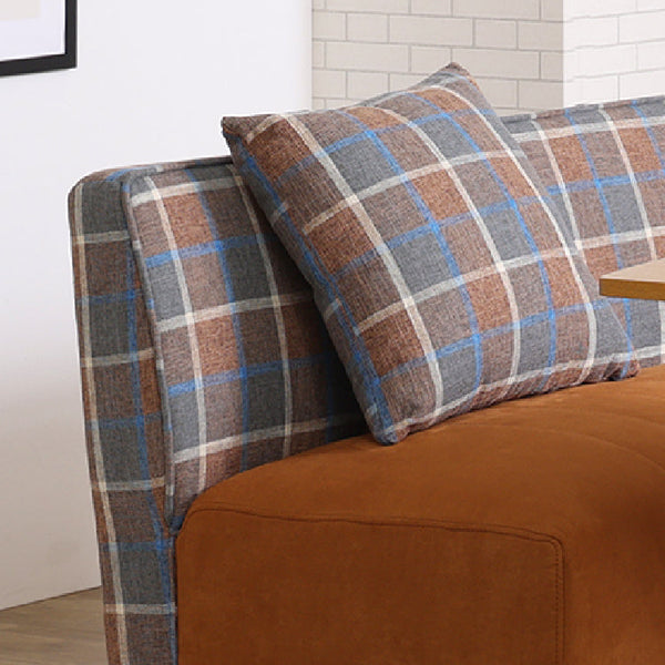 ラモーン コーナーソファ #背：チェック×座：キャメル #右コーナー