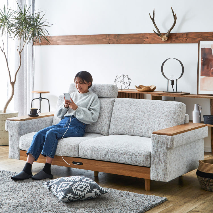 マッシュ 3人掛けソファ ファブリック オーク無垢 幅195㎝