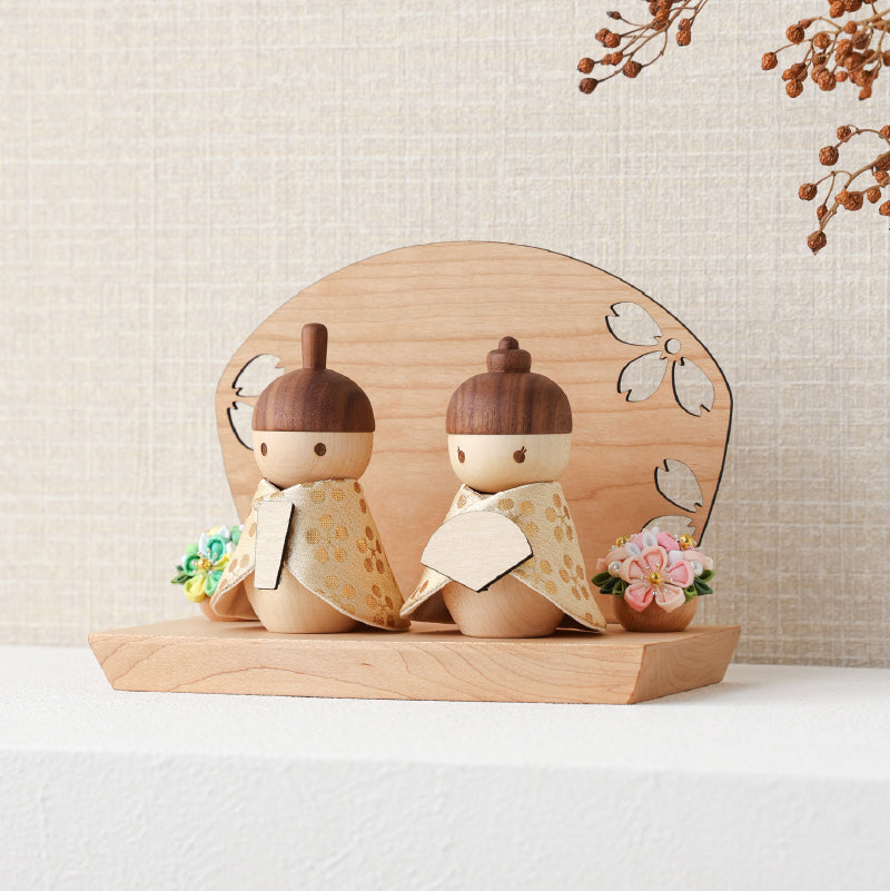 木製ひな人形 菊に桜 ステージ 桜橘