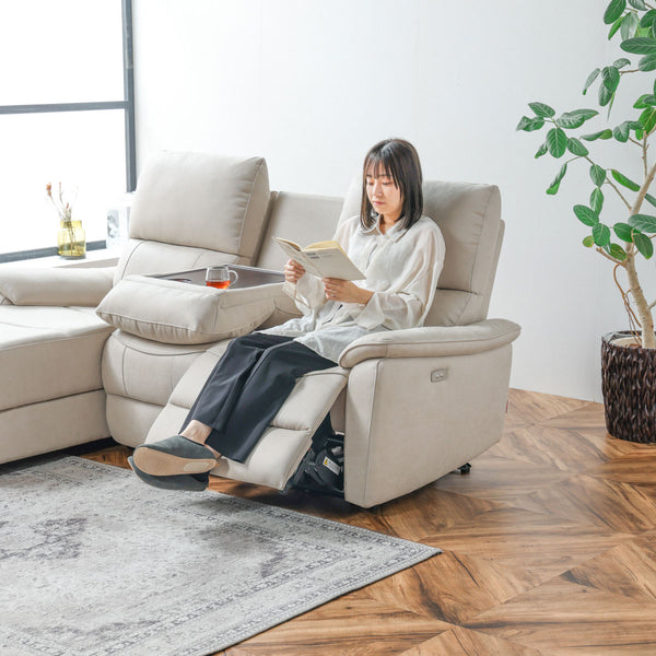 ジャグ　右電動カウチソファ　幅195cm #LT03 チャコールブラック（レザーテックス アニリン） #右カウチ