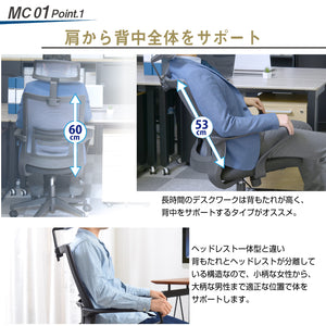 MC01 オフィスチェア ハイバック ヘッドレスト付 ランバーサポート付 #ブラック